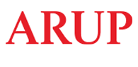 ARUP logo displayed in large red serif capital letters on a white background.