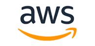 AWS logo featuring dark blue lowercase letters and an orange curved arrow beneath the text on a white background.