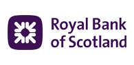 Royal Bank of Scotland logo featuring a white geometric emblem inside a purple square, alongside the words ‘Royal Bank of Scotland’ in purple text.