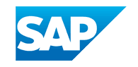 SAP logo featuring white capital letters within a blue angled shape on a white background.