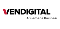 Vendigital logo featuring the word ‘VENDIGITAL’ in black capital letters with a red ‘V’, and the tagline ‘A Siemens Business’ beneath in smaller black text.